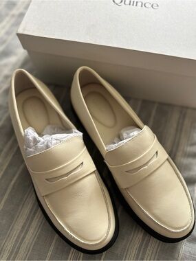 QUINCE Italian Leather Lug Sole Penny Loafer in Bone | 8.5 NIB